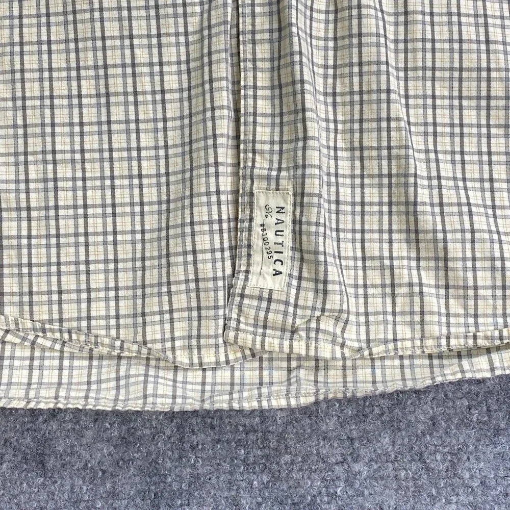 Vintage Y2K Nautica Shirt Men's‎ L Beige Gray Check Preppy Golf Coastal Classic